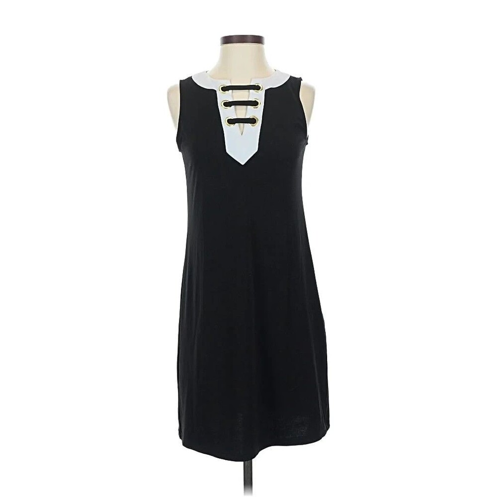 Michael Kors Medium Black White Lace Up Sleeveless V-Neck Tank Mini Tunic Dress